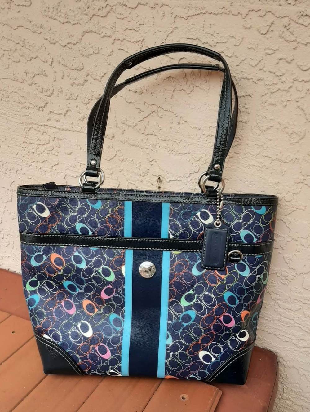 COACH "Chelsea" Heritage Signature Stripe Tote & "Ashley" Wallet 2 Pc Set